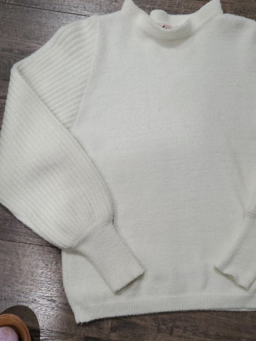 Nanette Lepore Ivory Crewneck Sweater with Ribbed Sleeves - Picture 8 of 8